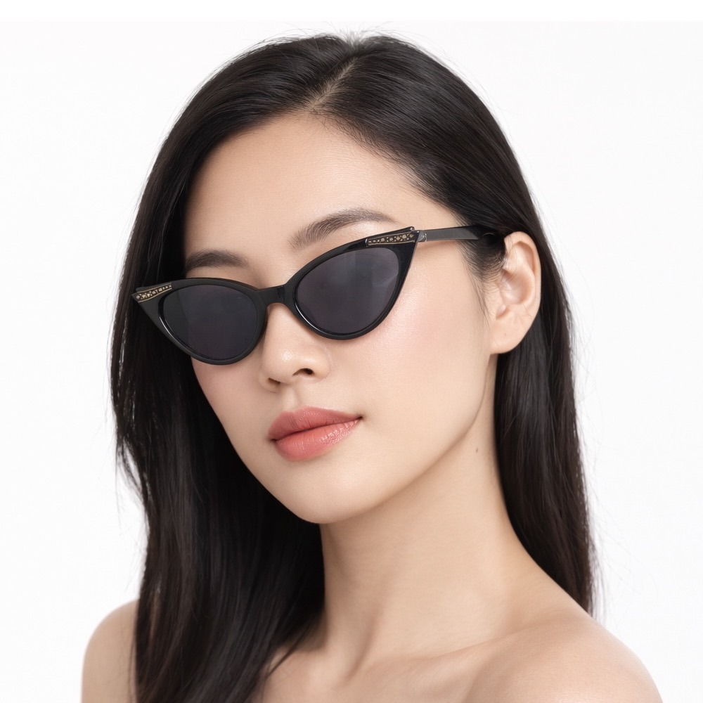 Foster Grant Cat Eye Reading Glasses Black Rhinestone Accent +1.75 w/Case 104-55